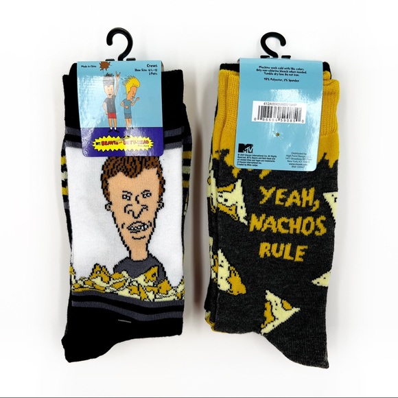 MTV Accessories - MTV Beavis and Butt-Head Butthead Retro 90s TV Nacho Crew Socks Mens Womens Gift